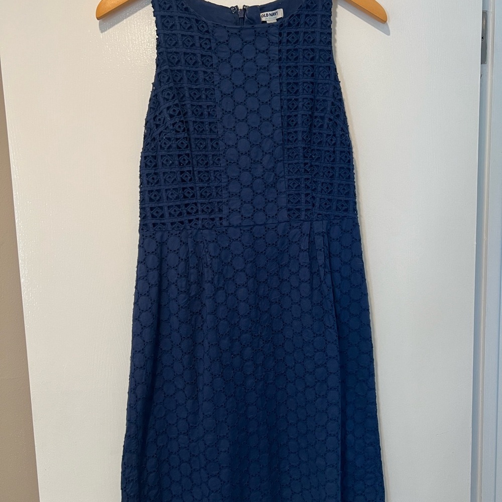 Old Navy Navy Eyelet Sleeveless A-Line Dress